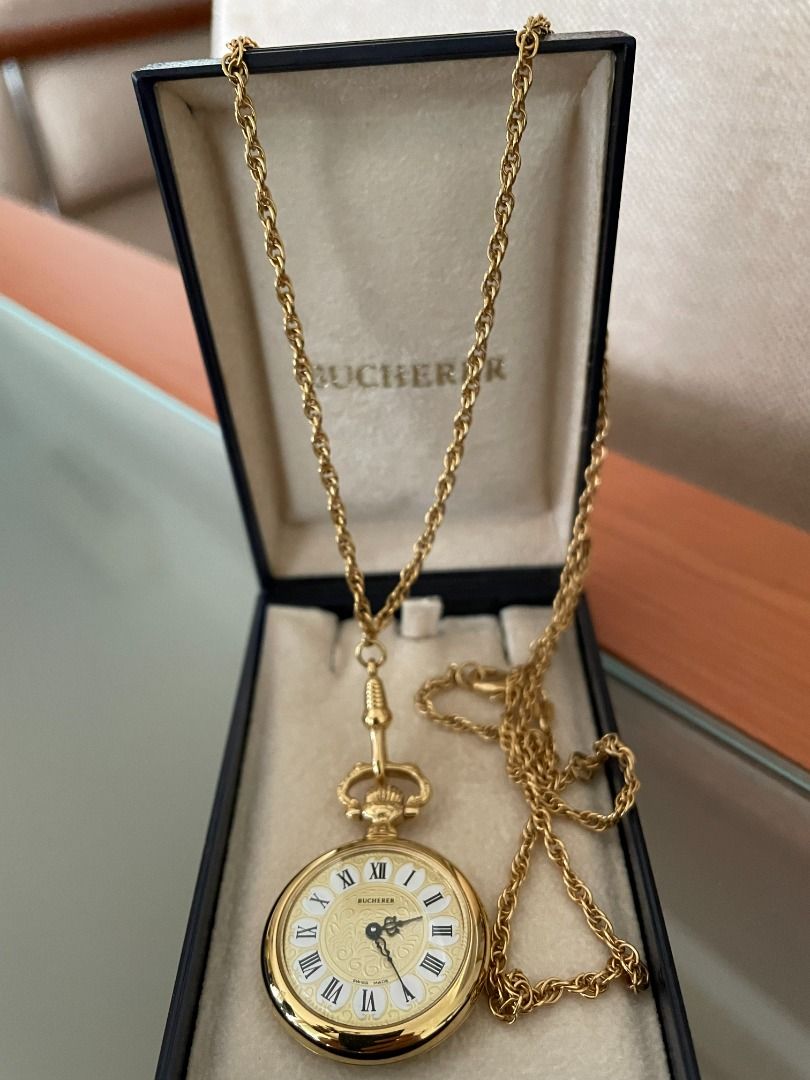 Bucherer vintage style open face pendant watch with chain Women s