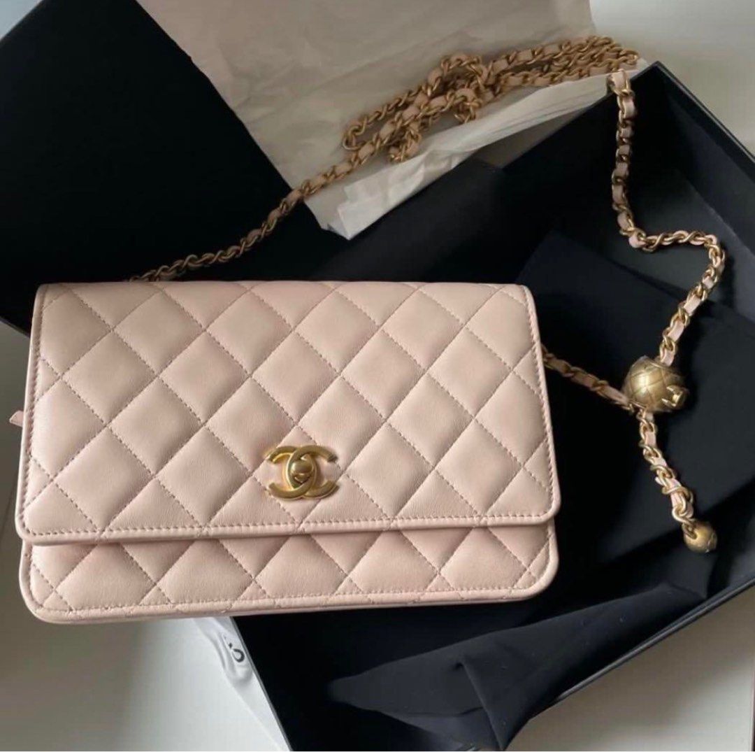 Chanel lambskin wallet on chain WOC with gold metal ball