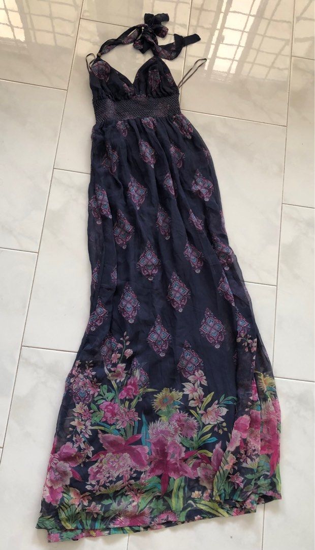 Chiffon maxi dress halter beach floral Women s Fashion Dresses