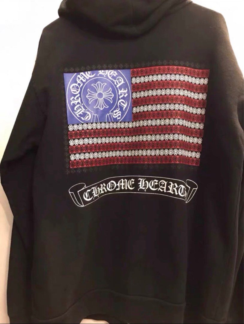 chrome hearts 美國國旗衛衣外套L, 男裝, 外套及戶外衣服- Carousell