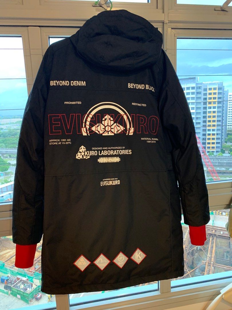 Evisu Laboratory Print Down Parka Jacket Coat, Men's Fashion, Coats