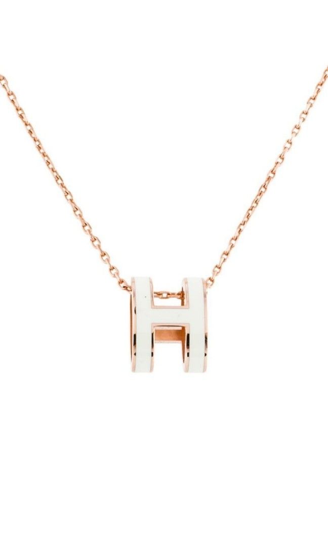Hermes Pop H Necklace White and Rose Gold
