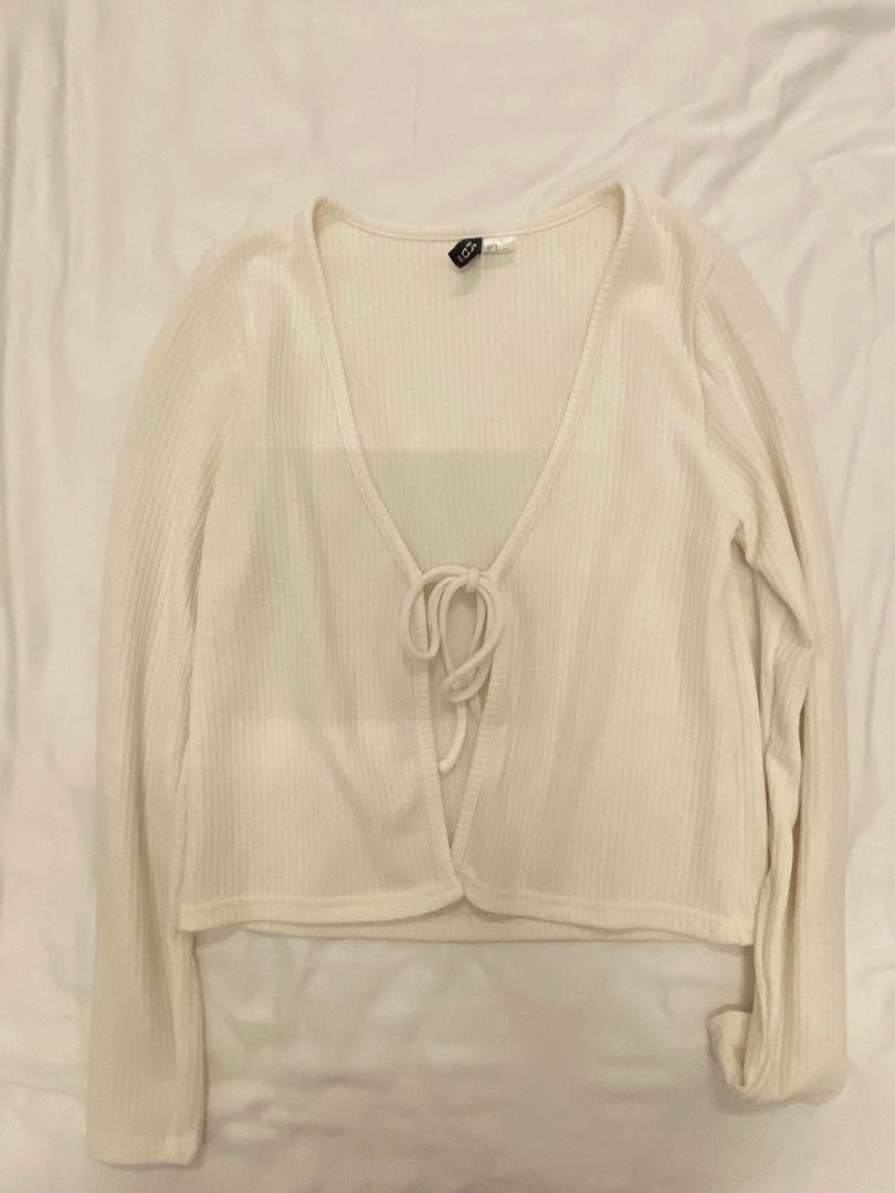 H M white tie cardigan Women s Fashion Coats Jackets and