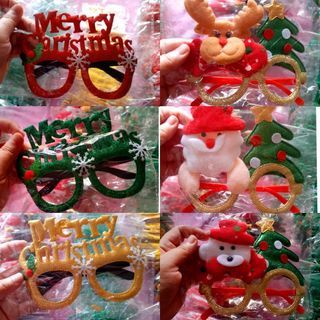 Merry Christmas Green Red Yellow Reindeer Santa Claus Snow Bear  Glasses Frame Costume Eyeglasses without Lenses for Kids and Adults