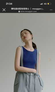 mouggan 彈性直紋配色背心 針織背心 短板背心 寶藍色 二手 M號