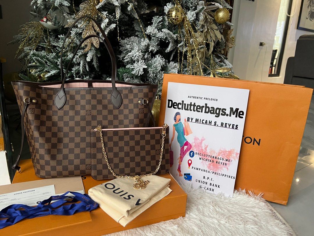 Neverfull MM Damier Ebene Rose Ballerine Luxury Bags Wallets
