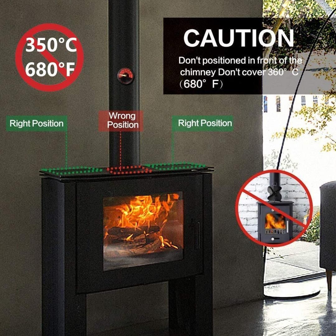 New Arrival! CRSURE Fan for Wood Burning Stove 8 Blades - Ideal Small Stove  Fan Silent Operation with Stove Thermometer for Wood/Log Burners/Fireplace  Eco Friendly Circulation and for Large Room - Black,