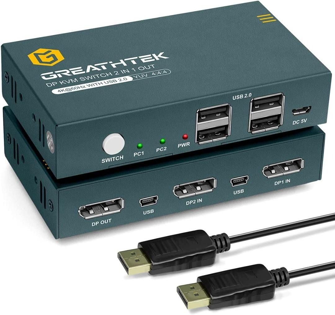 New Arrival! Steetek KVM Switch DisplayPort 2 Port DP 4K 60Hz, USB 2.0, DP 1.2, DP KVM Switch 2
