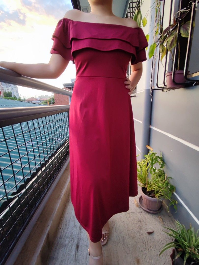 Off Shoulder Below the Knee Dress A line Party dress Women s