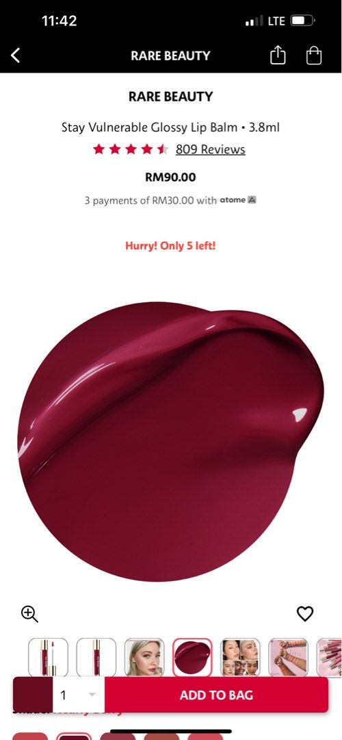 RARE BEAUTY Stay Vulnerable Glossy Lip Balm Nearly Berry, Beauty