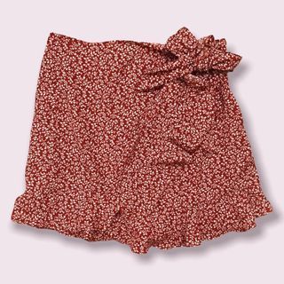 Red Floral Ruffle Wrap Skirt