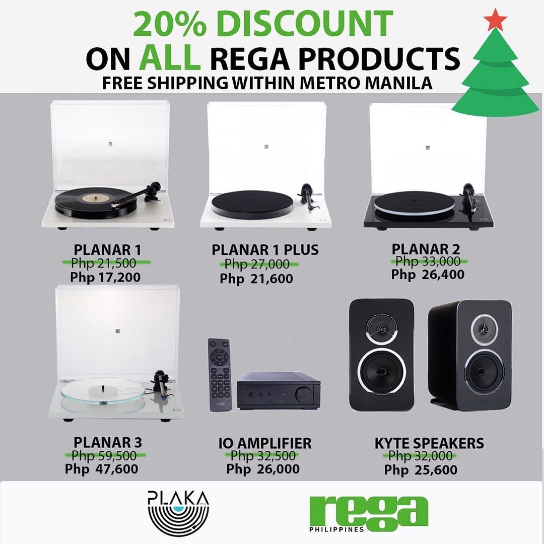 Rega Turntable (Category: Portable Music Players) located in Manila. Submitted by plaka.mnl (Listing ID 1197043359, Image 1). Description: 20 percent discount on ALL Rega Products from Nov 15- Nov 30. Free delivery within Metro Manila.