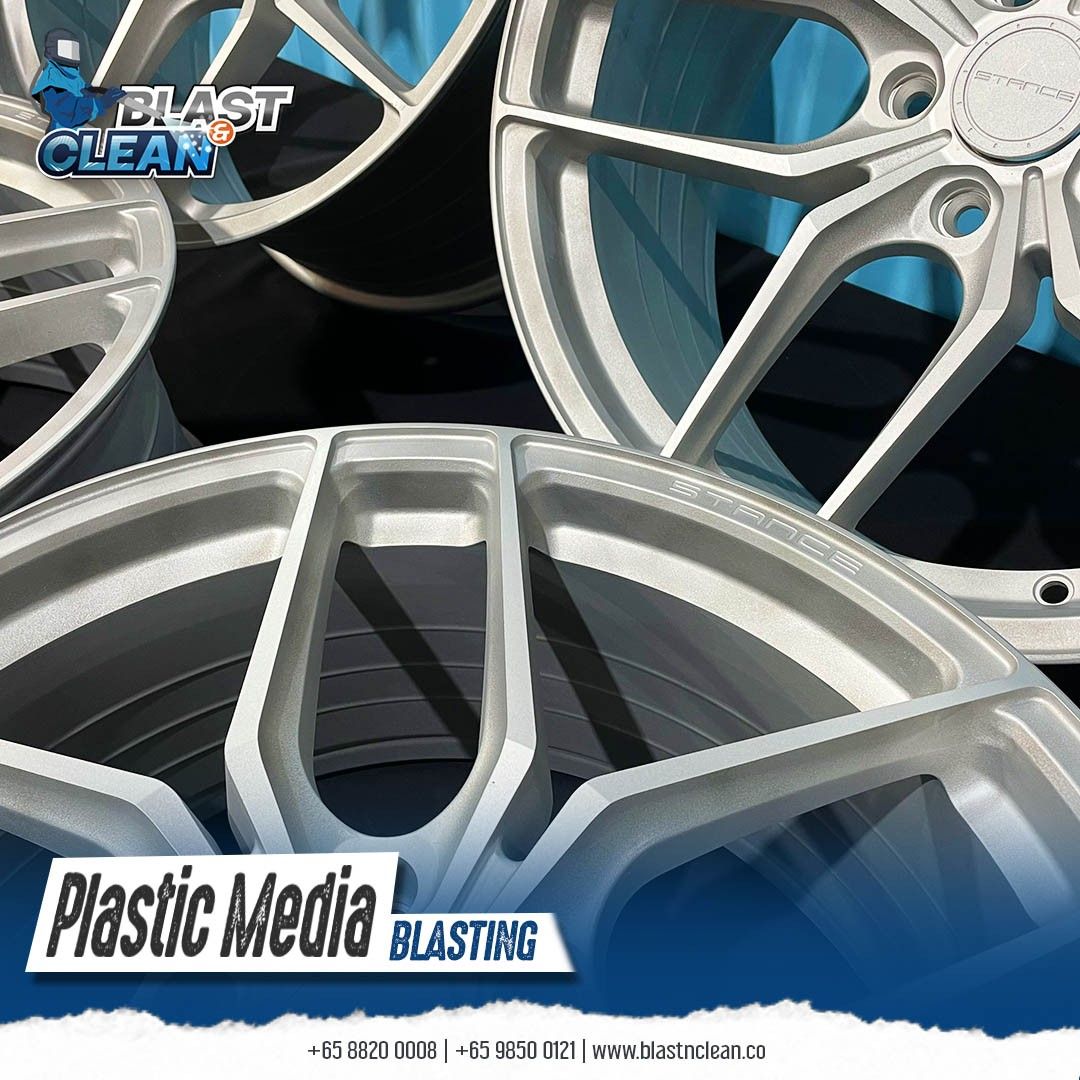 Sand Blasting Plastic Media Blasting on Stance Wheels, Car