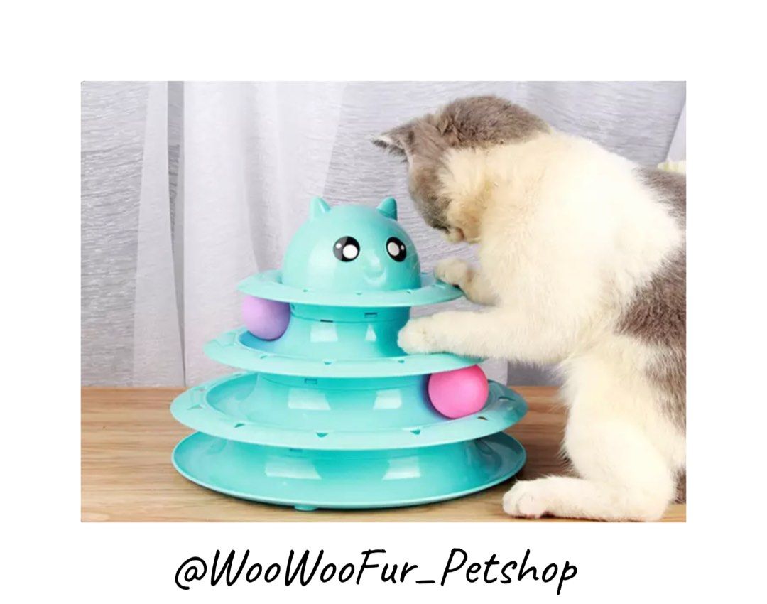 🇸🇬【only self collect , clear stock 】Pet Cat Kitten Interactive Tower of Tracks Plastic 3 Layers Pet Game Entertainment Circular Turntable with Colorful Balls Toy (Category: Homes & Other Pet Accessories) located in Singapore. Submitted by WooWooFur (Listing ID 1196947428, Image 2). Description: ⭐️ Multi Level Tracks: The cat toy attracts kittens to play and entertain for several hours and yet your lovely cat won’t feel boring. Perfect for one o