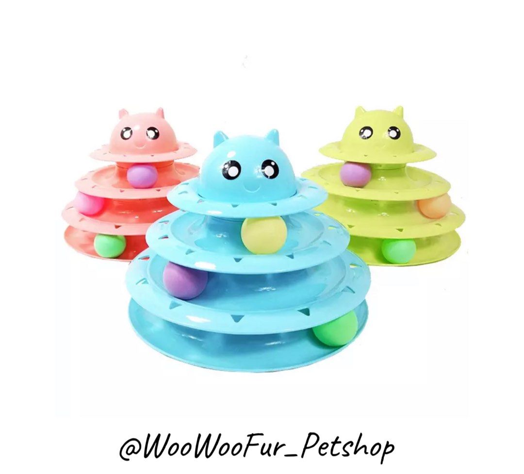 🇸🇬【only self collect , clear stock 】Pet Cat Kitten Interactive Tower of Tracks Plastic 3 Layers Pet Game Entertainment Circular Turntable with Colorful Balls Toy (Category: Homes & Other Pet Accessories) located in Singapore. Submitted by WooWooFur (Listing ID 1196947428, Image 3). Description: ⭐️ Multi Level Tracks: The cat toy attracts kittens to play and entertain for several hours and yet your lovely cat won’t feel boring. Perfect for one o