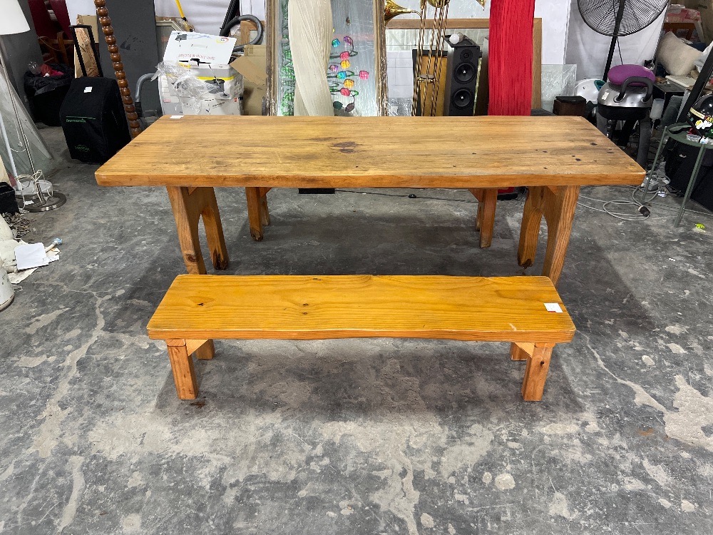 (S)Solid Wood 6-seater Dining table set with 2 Benches / Set meja makan ...