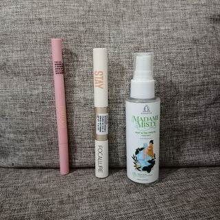 Take all eyebrow n spulie pinkflash, focallure eyeliner n mascara, face mist setting spray madam gie