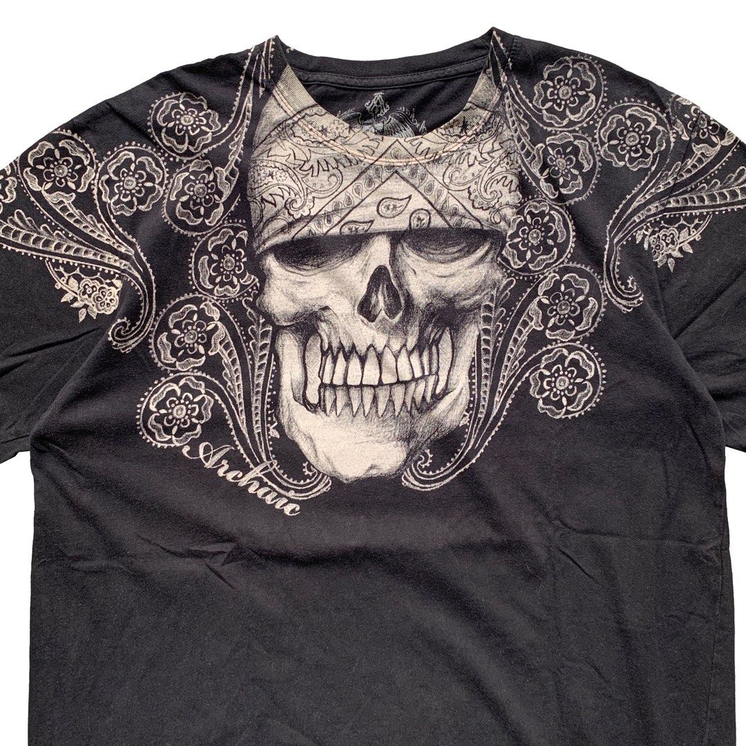 Vintage Grunge Y2K Archaic Skull Tee Shirt, Men's Fashion, Tops