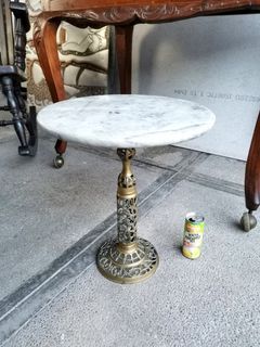 Vintage Regency  Marble Top Solid Brass Base Small Table Pedestal Italian