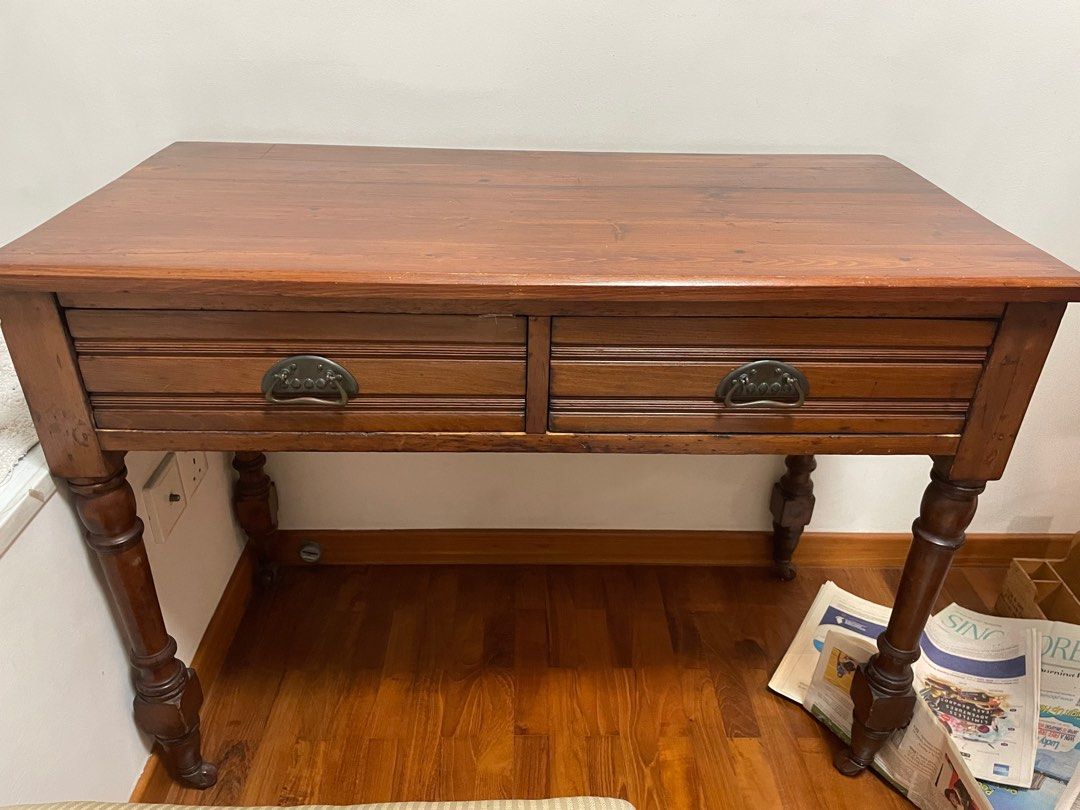 Vintage Wooden Study Table with Drawers, Furniture & Home Living