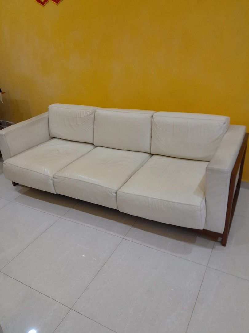 White Leather 3seater Sofa, Furniture & Home Living, Furniture, Sofas