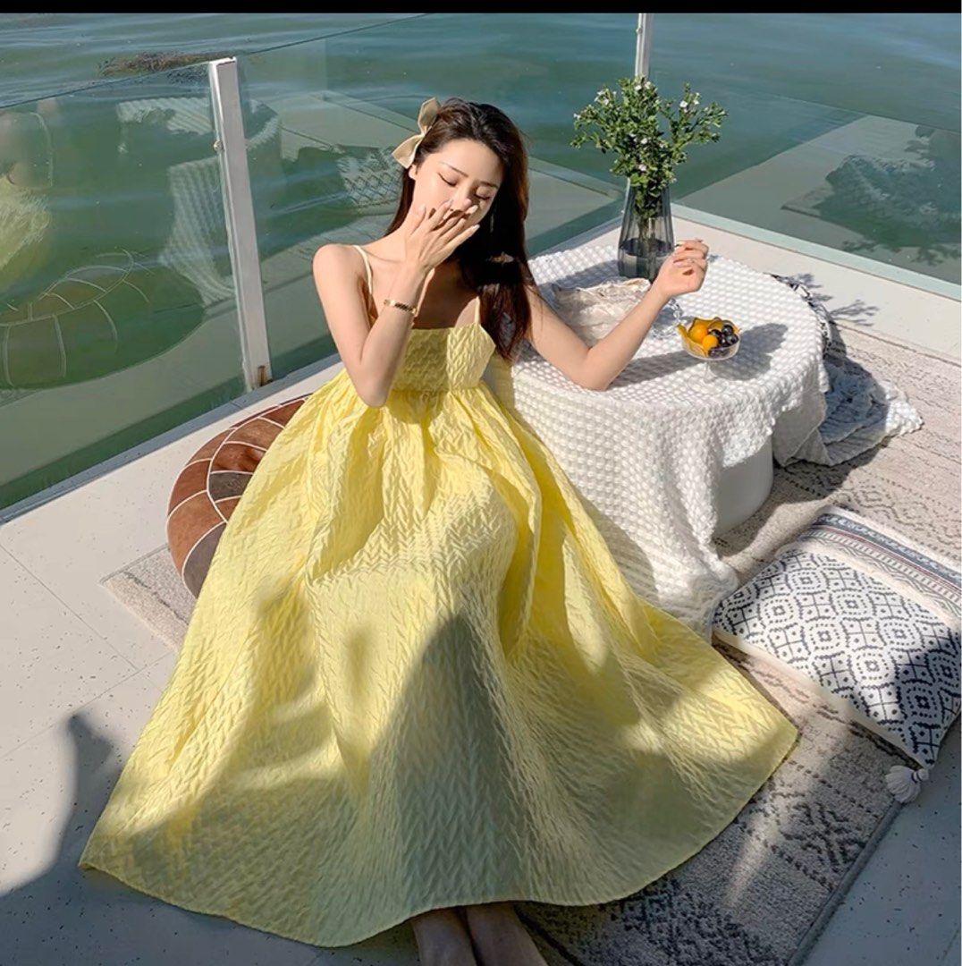 yellow flare dress