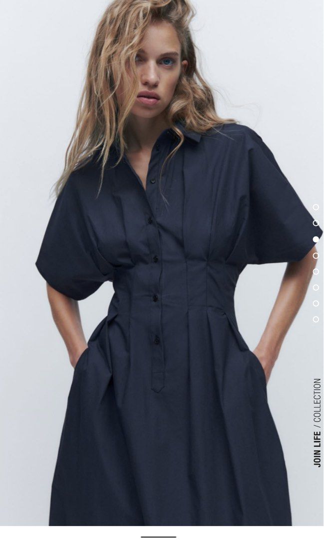 zara shirt dress pleated ZW COLLECTION PLEATED SHIRT DRESS - Light blue
