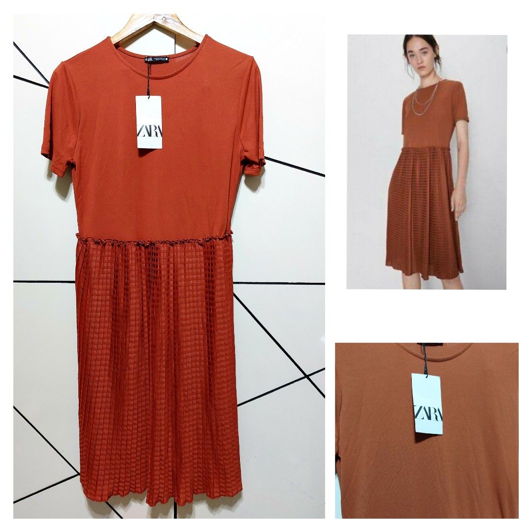 Contrast pleated dress sales zara