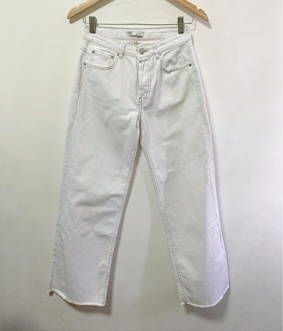 Zara wide leg white pants, Women's Fashion, Bottoms, Jeans on Carousell