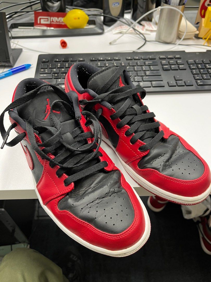 100 Real Air Jordan 1 Low Reverse BRED US 10, 男裝, 鞋, 波鞋 Carousell