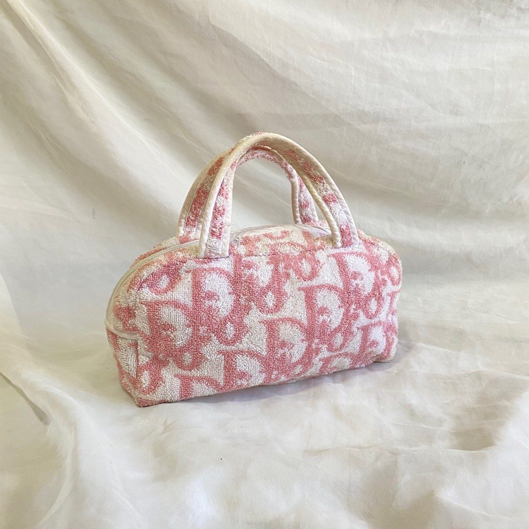 Christian Dior Trotter Boston Bag Floral Pattern Pink Ribbon from Japan