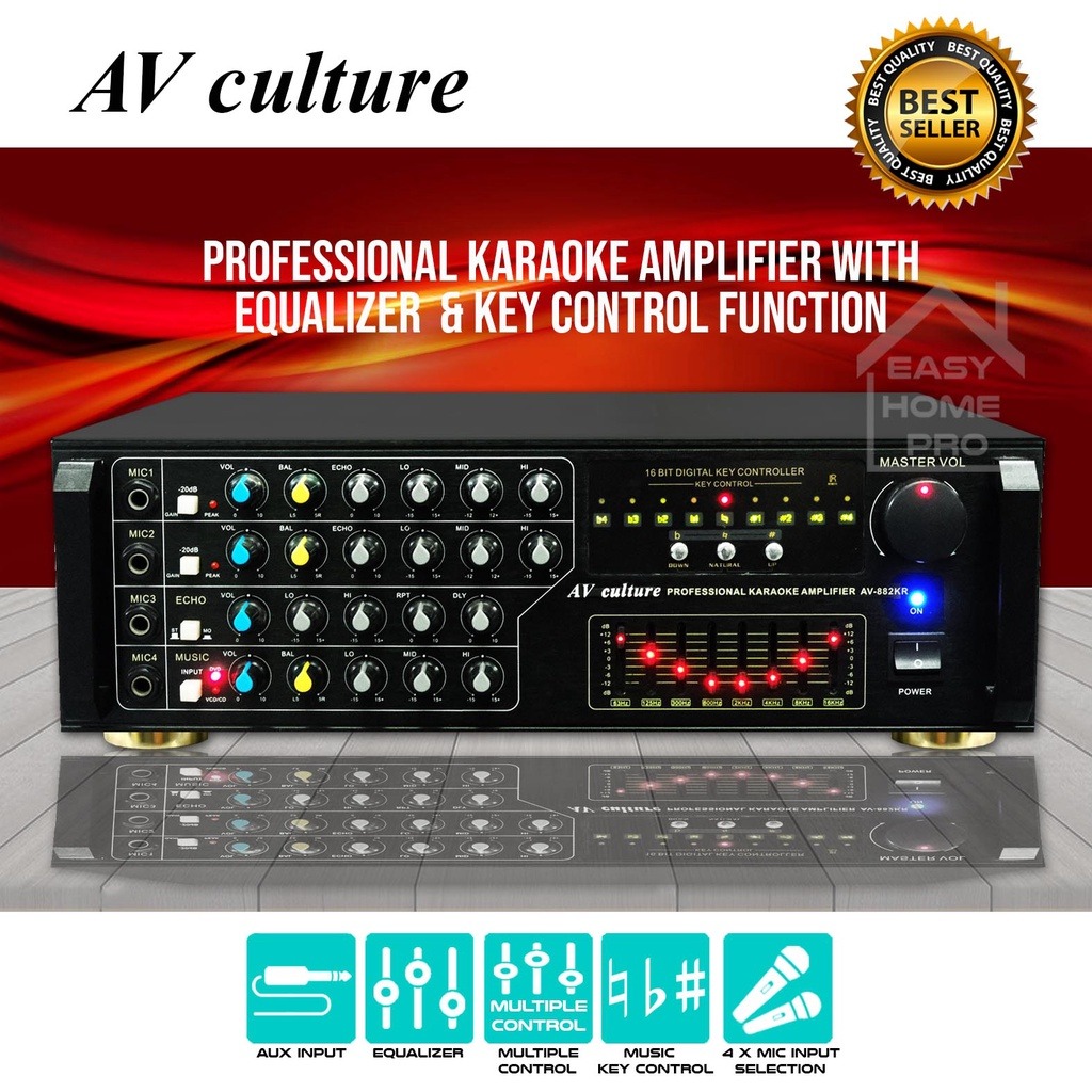 AV Culture AV-882KR Power Amplifier Karaoke Amp Ampli Key Control