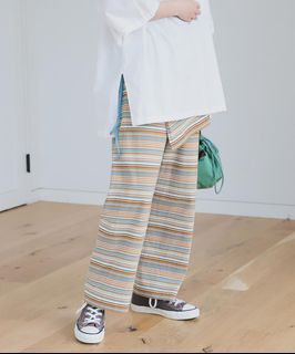 BEAMS BOY / 多色條紋EASY長褲 ORANGE 近全新二手