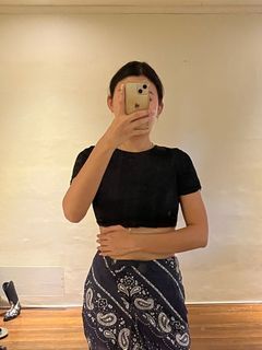 Black silk backless cropped top