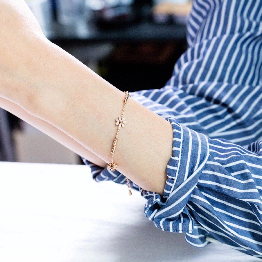 BN Rose Gold Daisy Flower Bracelet Ring Stainless Steel