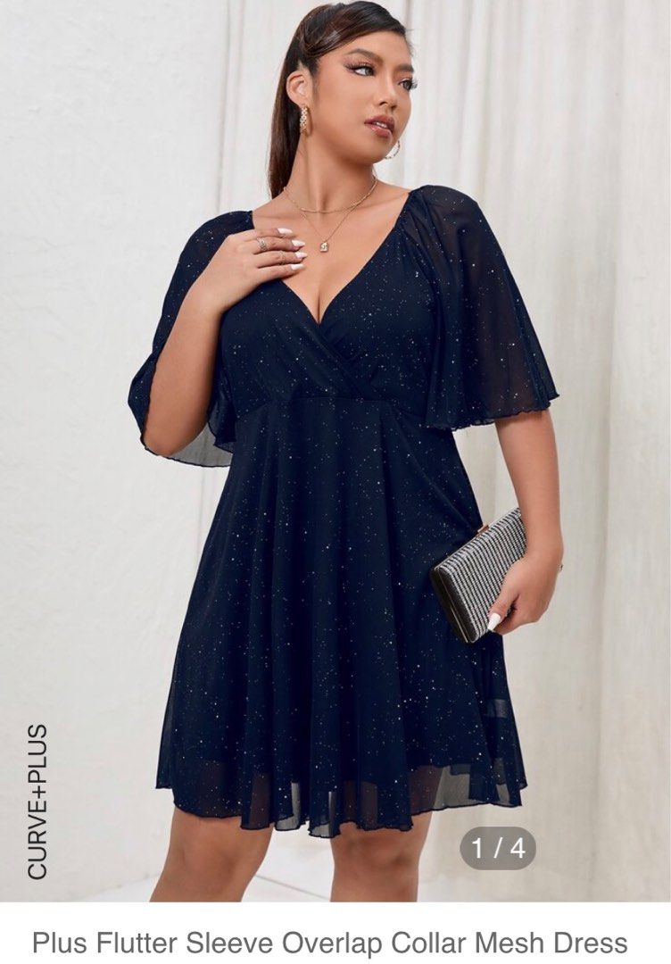 SHEIN Plus Lantern Sleeve Overlap Collar Dress