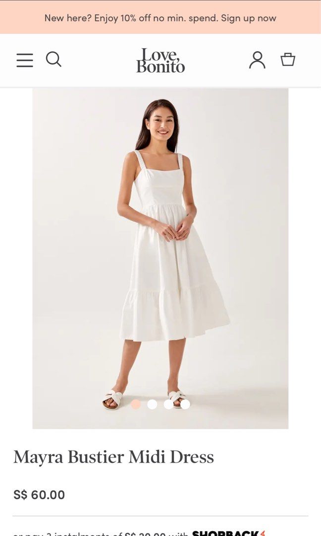 BNWT Love, Bonito White Mayra Bustier Midi Dress, Women's Fashion