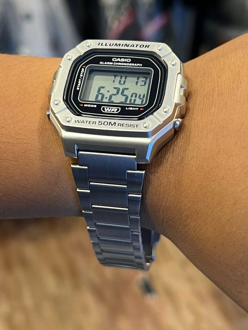 CASIO Illuminator Digital Stainless Steel Strap Men's Watch W218HD-1AV ...