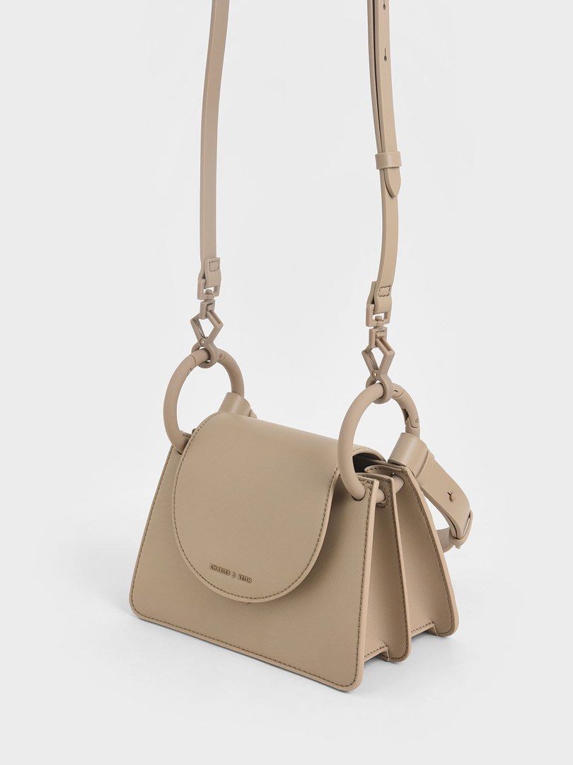 Charles & Keith Circular Flap Trapeze Bag (Taupe Colour), Women's ...