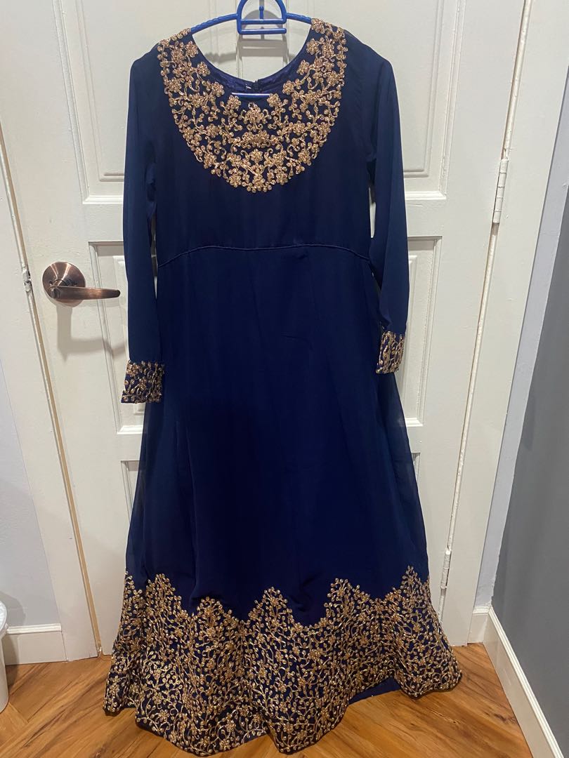 Navy blue gold Dress Lehengga indian wear Women s Fashion
