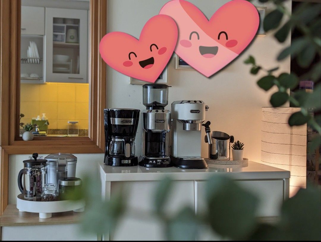 Delonghi Coffee Machine and Grinder Set (w/ freebies), Furniture & Home