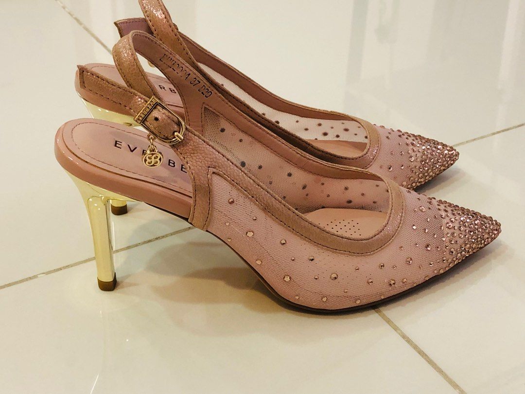 Everbest Beige Pink Sparkly Crystal Embellished High Heel Shoes