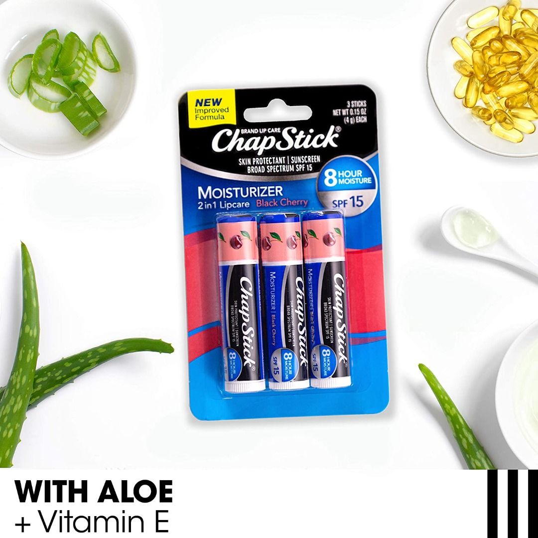 EXP 02/2023 ChapStick Spf 15 Suncreen Moisturizer Black Cherry Lip Balm, 0.15 Oz, 3 Pack