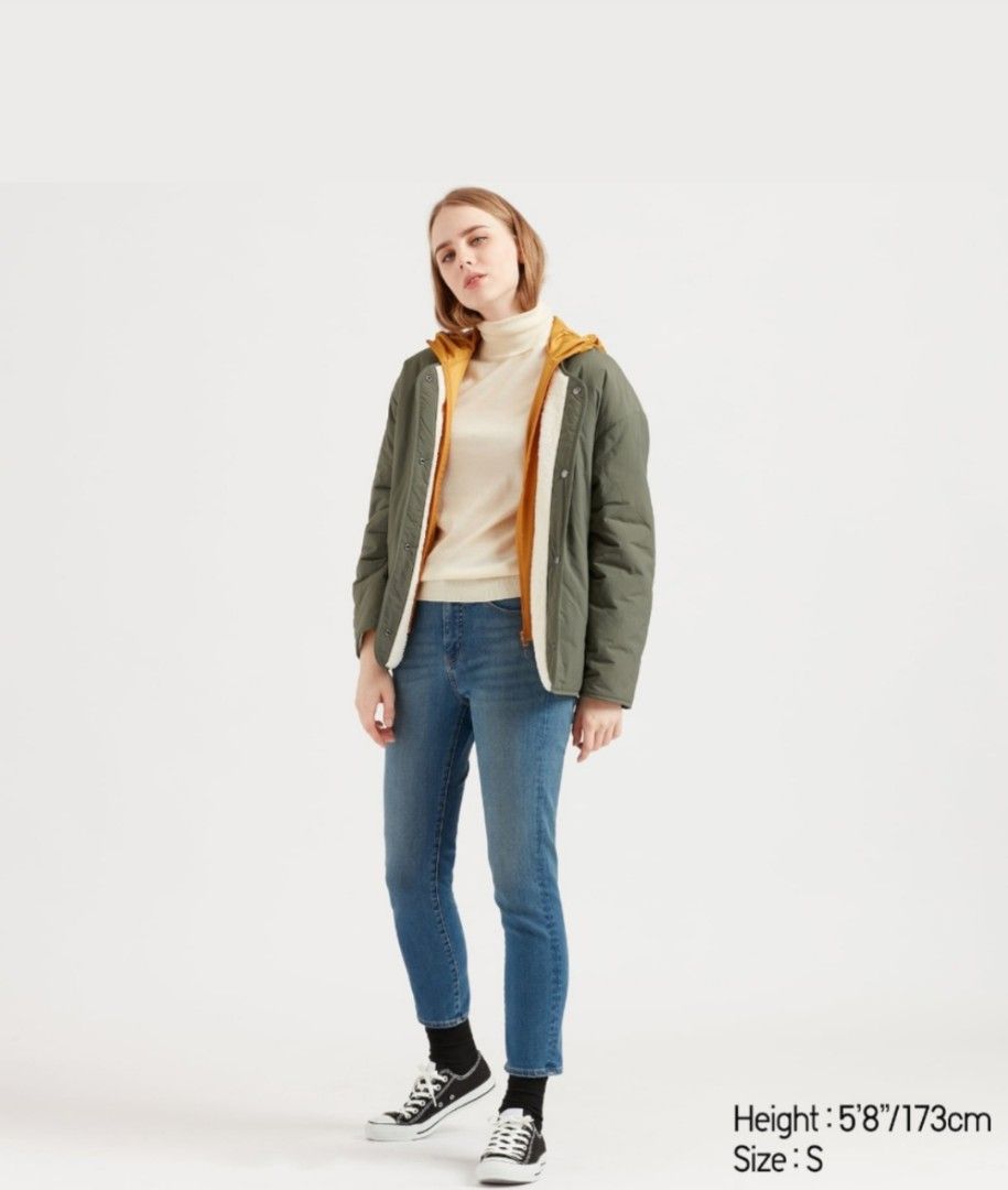 Free SF Uniqlo Pile Lined Fleece Quilted Reversible Jacket Women s Fashion Coats Jackets and Outerwear on Carousell