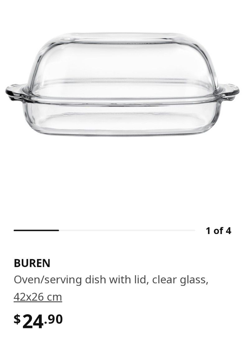 Ikea glass oven serving dish with lid, Furniture & Home Living, Kitchenware & Tableware