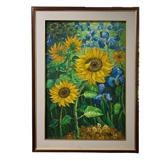 Large sunflower oil painting - unknown European artist