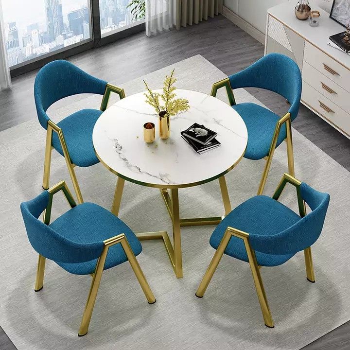 Luxury dinning room set (Category: Tables & Sets) located in Valenzuela. Submitted by mhegz.25 (Listing ID 1197303693, Image 3). Description: Luxury dinning room set leather Home dinner table chair iron feet coffee shop,restaurant,leisure desk chair.. cotton,linen/leather+wooden iron paint E1 mdf 25mm top+iron paint 80x75cm table 2x55x80cm chair.