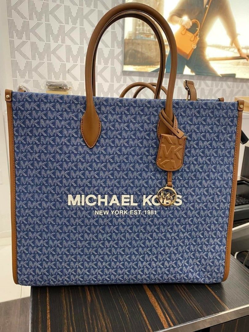 Michael Kors Blue/Brown Signature Denim and Leather Large Mirella