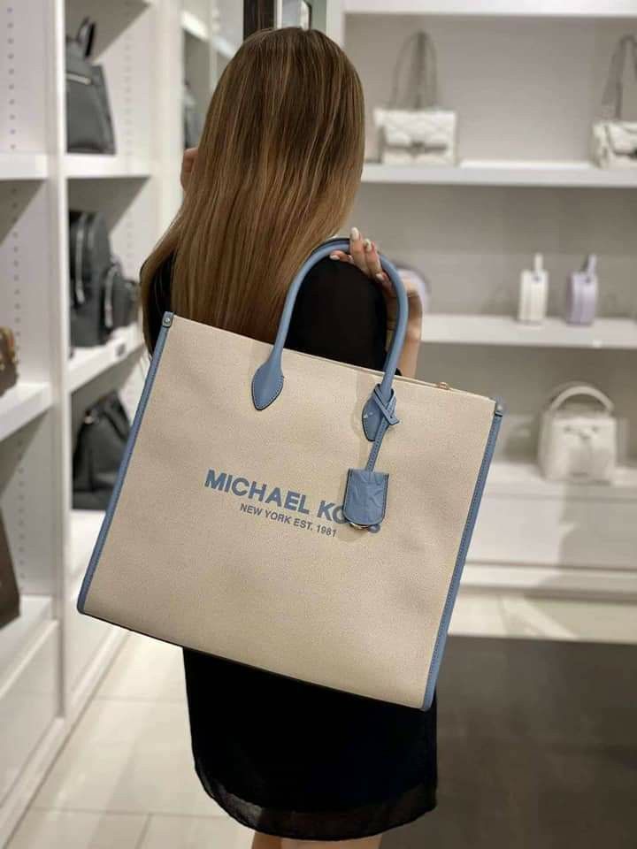 Michael Kors Mirella Large Ns Logo Jacquard Tote Crossbody Bag Chambray Blue