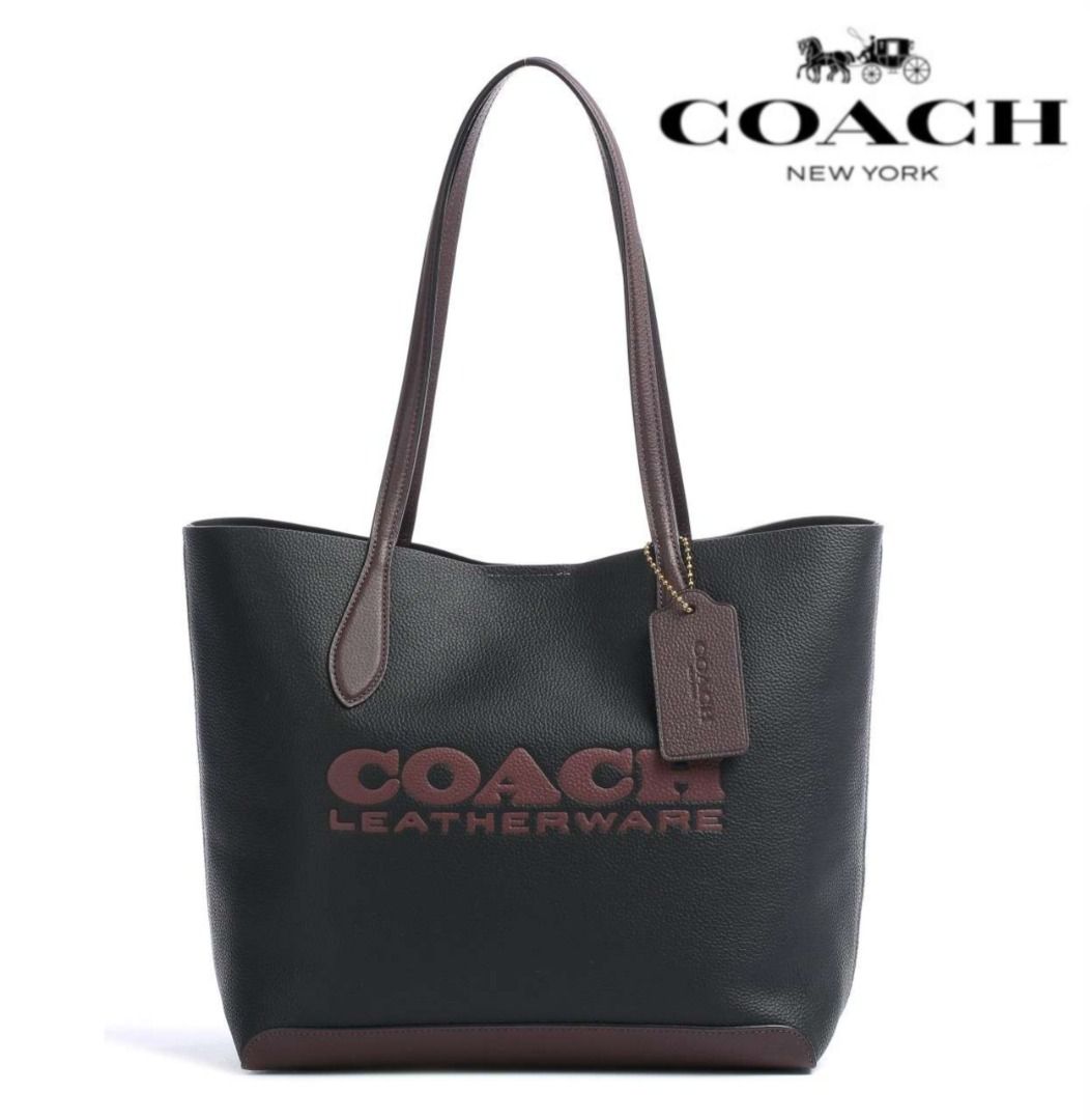 Coach black grained tote bag shop